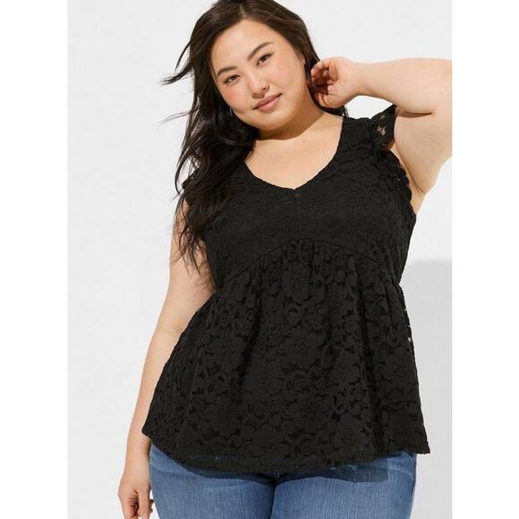 Torrid Stretch Lace V Neck Ruffle Babydoll Top Size 4X NWT Black - Picture 8 of 8